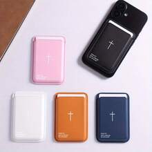 Magnetic Advanced PU Leather White Cross Pattern Magnet Card Clip For IPhone 16 15 14 13 12 Pro Max Wallet Ultra-Thin Protective Design Can Hold 1-3 Credit Cards Or ID Cards - 白色 - 查看 2