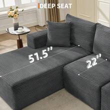 LIZHOUMIL 108'' Modular Sectional Sofa, Corduroy L-Shaped Sofa With Deep Seat & Throw Pillows, No Assembly, Comfy Cloud 3-Seater Couch With Chaise, Memory Foam Couch For Living Room - 灰色 - 查看 3
