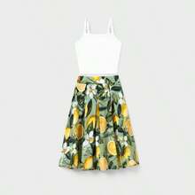 PatPat Matching Family Outfits – Lemon Print Hawaiian Shirts & Summer Dresses – Tropical Vacation Clothes For Men, Women & Kids - 綠色 - 查看 2