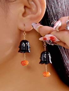 1 Coppia di orecchini pendenti in metallo con zucca e fantasma personalizzati, alla moda ed eleganti, gioielli da donna, adatti per feste di Ognissanti, regali per amici