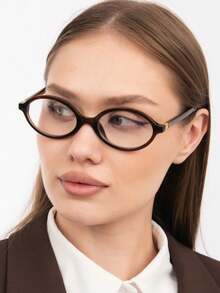 1pc Women's Elliptical Small Oval Frame Personalized Street Snap Concave Shape Clear Glasses Summer Study Accessories Glasses Accessories For Women - 茶色 - 查看 4