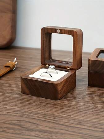 Wooden Jewelry Box, Black Walnut Jewelry Organizer For Rings, Necklaces, Earrings, Vintage Engagement Ring Storage Box