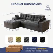 MAXYOYO L-Shaped Modular Sofa With Convertible Left/Right Ottoman,Cloud-Textured Tufted Cushions,Four Combinations,Sofa In A Box,No Assembly Required - 深灰色 - 查看 4