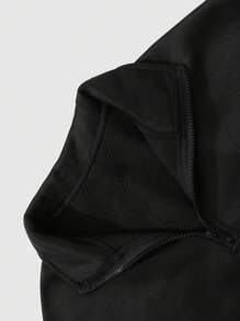 Lonblece 男士休闲套头卫衣，半拉链设计，黑白拼接，印有赛车号码。 - 黑與白 - 查看 8