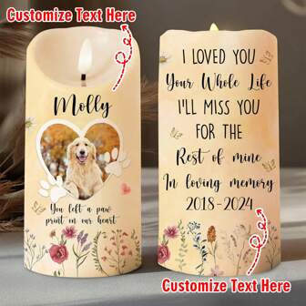 Custom Pet Remembrance Led Candle, Personalized Photo Pet Memorial Candle, Pet Loss Gift, Dog, Cat Memorial Candle, Pet Sympathy Gift