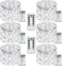 6-Piece LED String Lights Dimmable, 100 Warm White LED Fairy Lights, 33-Foot Clear Cable, Twinkle Lights With Remote Control Timer For Indoor And Outdoor Wedding Party Patio Backyard Room Decoration - ánh sáng trắng - Xem 1