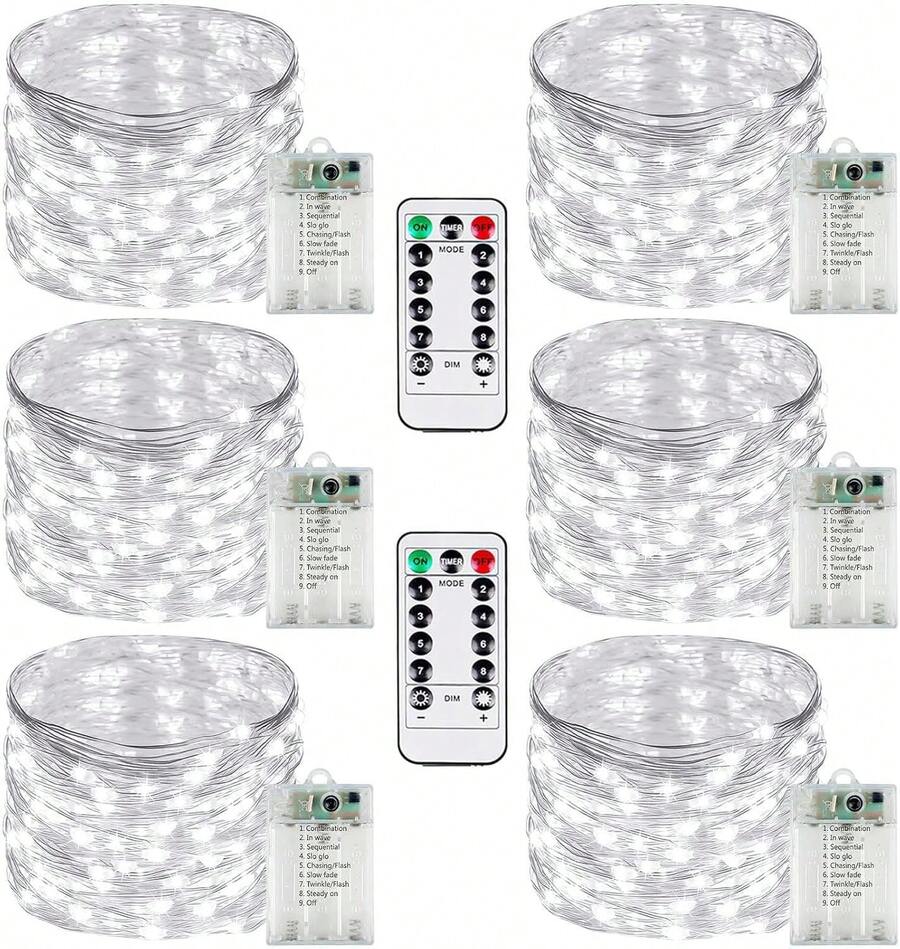 6-Piece LED String Lights Dimmable, 100 Warm White LED Fairy Lights, 33-Foot Clear Cable, Twinkle Lights With Remote Control Timer For Indoor And Outdoor Wedding Party Patio Backyard Room Decoration - ánh sáng trắng - Xem 1