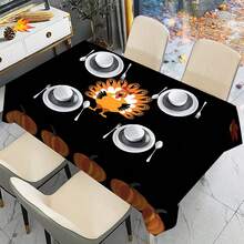 1/20pcs Autumn Thanksgiving Tablecloth, Luxurious Black Background Embellished With Orange Pumpkin And Cute Turkey Pattern Autumn Tablecloth, Suitable For Restaurant, Kitchen, Thanksgiving Decoration, Holiday Party Essential, Perfect Match Home Decoration