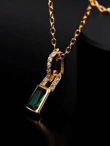 قلادة قفل ماسية مربعة خضراء من الفضة الإسترليني عيار 925، سلسلة كنزة نسائية فاخرة خفيفة الوزن، قلادة عنق ماسية مربعة زمردية فريدة من نوعها عتيقة بسيطة، هدية