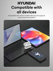 HYUNDAI HYUNDAI HY-T02Plus Bluetooth Earphones, Half In-Ear Design With Deep Bass, High-Quality Audio, Extra-Long Battery Life, Noise Cancellation, High-Definition Microphone, Music & Gaming, Low Latency, Comfortable Fit, Compatible With Smartphones & Computers