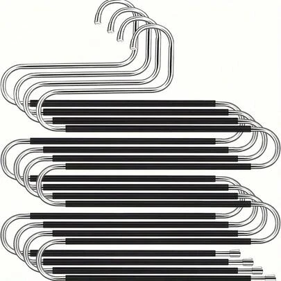 1/3/5 Packs S-Shaped Non-Slip Trouser Rack, 5-Layer Space-Saving Pants Hanger In Stainless Steel Metal For Home, Kitchen, Wardrobe Organization And Sorting; Durable, Rust-Resistant, Easy-Access, Apartment-Friendly, Multi-Functional Storage Solution For Closet, Laundry Room And Seasonal Springtime Refresh Around Valentine's Day And Easter, Keeps Trousers Aligned, Reduces Clutter, Quick And Effortless Hanging, Versatile And Long-Lasting Design
