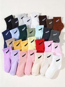 12 Pairs/Set Toddler Boys' Random Candy Color Casual Elastic Mid-Calf Socks, Summer