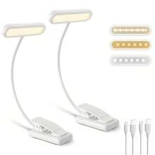 Yogle Lámpara de lectura recargable con cable Tipo C, lámpara de lectura con clip [3 colores y 10 niveles de brillo] Mini luz flexible de cuello de ganso y clip para la noche para niños