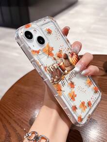 1 pièce Étui de téléphone transparent TPU amortisseur de chocs à la mode personnalisé avec citrouille d'automne, slogan, motif de feuille, compatible avec 16/16Pro/16Plus/15/15ProMax/15Pro/11/12/13/14ProMax/12Mini/13Mini/11Pro/11ProMax/12Pro/12ProMax/13Pro/13ProMax/14Pro/14ProMax, étui souple avec un toucher haut de gamme, imperméable, anti-chute, résistant aux rayures - Multicolore - Voir 4