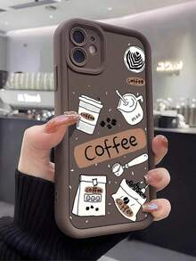 1pc Brown Coffee Diary Pattern Full Coverage TPU Shock-Resistant Phone Case, Compatible With Apple 16, 15, 14, 13, 12, 11 Pro Max, And Series Waterproof Anti-Fall Scratch ResistantSuitable For IPhone 17 Air - 酒紅色 - 查看 1