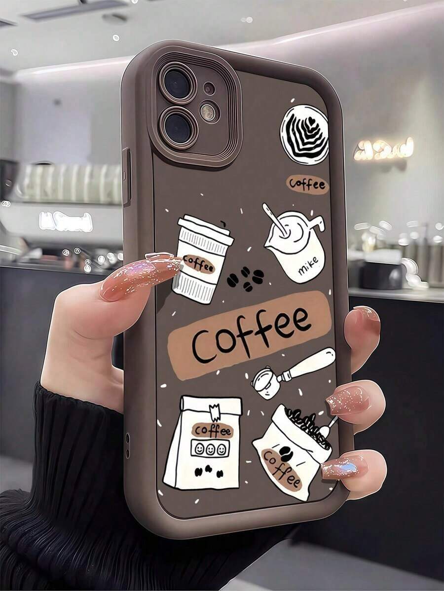 1pc Brown Coffee Diary Pattern Full Coverage TPU Shock-Resistant Phone Case, Compatible With Apple 16, 15, 14, 13, 12, 11 Pro Max, And Series Waterproof Anti-Fall Scratch ResistantSuitable For IPhone 17 Air - 酒紅色 - 查看 1