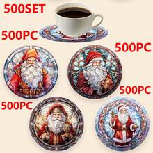 1 Set/500 Sets 4 Stücke/Set Weihnachtsmann, Weihnachtsglocke, Schneeflocke, Rentier, Weihnachtsbaum, Schneemann, Weihnachtspinguin Untersetzer, Polyester Gummi Untersetzer Set, ideal für Weihnachtsfeiern, Bars, Büros und Zuhause, für alle Anlässe, Größe: 10 cm x 10 cm