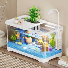 大型透明水族箱，适合养龟，适合家庭、客厅、桌面，带盖和植物篮 - 白色 - 查看 5