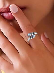 1 anel ajustável de pedra da lua com gota d'água, joia estilo boêmio adequada para uso diário (padrão aleatório)