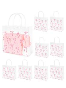 10 Stück rosa Schleife Klare PVC Party Geschenktüten (pro Set mit Griff), rosa Schleife Vollaufdruck transparente Geburtstags-Hochzeits-Party Geschenktüten, rosa Schleife Themen Geburtstags-Party Geschenktüten, 1. Geburtstags-Party Geschenk transparente Verpackungstüten, Party Favor Tüten Geschenktüte für Hochzeit Geburtstag Baby Shower Valentinstag Muttertag Party, Geburtstagsgeschenk, Baby Shower Dekoration, Gender Reveal Dekoration, wiederverwendbare PVC Umhüllungstüte (Kokette rosa Schleife)