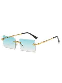 1pc Men's Metal Frame Frameless Rectangular Noble Abstinence Sexy Popular Anti-Blue Light Non-Prescription Glasses, Suitable For Summer Sun Protection, Beach, Vacation, Driving, Party, Eyeglasses In A Variety Of Colors To Choose From (Black Glasses, Transparent Glasses, Blue Glasses, Green Glasses, Pink Glasses, Brown Glasses)
