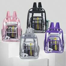1pc Transparent Backpack, Transparent Backpack, Neutral Transparent Bag, School Transparent Backpack, Music And Sports Venues Dedicated Transparent Bag - Black - View 5