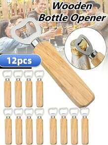 12/6/2/1 Piece Wooden Handle Bottle Opener - Solid Wood Design, Ergonomic Grip, Easy To Open Bottle, Suitable For Home Kitchen And Bar Party Use, Kitchen Bottle Opener | Natural Wood Surface Treatment | Durable Wooden Handle, Beer Bottle Opener, Halloween And Christmas Party Supplies