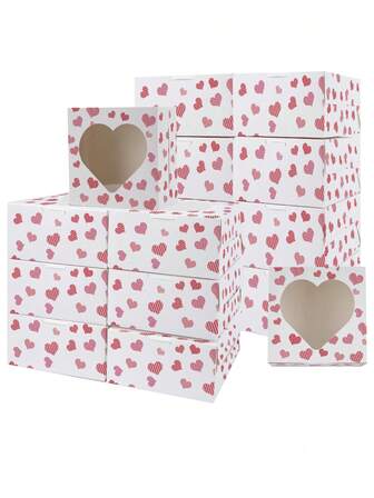 5pcs/10pcs Heart Window Cake Boxes, Cookie Boxes, Mini Cake Boxes, Pastry Boxes, Dessert Boxes For Strawberry, Cupcake, Muffin, Donut, All Pies, Chocolate, Cake Packaging Boxes, Take-Out Boxes