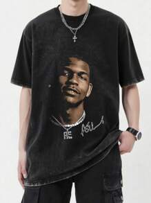 100% Pure Cotton, Make Old,Retro, Unique Figure Image Print, Unisex Loose T - Shirt,230g Round-Neck T-Shirt, Wash Water, Unisex,DG004