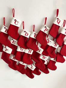 1pc Classic Christmas Stocking - Red And White Knitted Embroidered Alphabet Letter, Modern Style Holiday Polyester Candy Cane Decor, Festive Xmas Tree Hanging Ornament, Soft, Durable, Easy To Hang, Perfect For Holiday Season, Home Fireplace, New Year, Indoor And Outdoor Decor, Gift Bag, Christmas Decor Home Decor Christmas Decorations Room Decor
