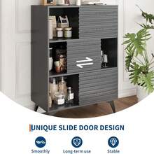 Three-Layer Wood Storage Cabinet, Durable Particle Board Organizer With Multi-Layer Shelves, Compact Design For Office Or Home, Ideal Furniture Storage Solution  Mid-Century Modern 3-Tier Display Storage Cabinet With Doors, Wooden Buffet Accent Cabinet With Strong Legs For Living Room, Dining Room, Kitchen, Hallway - 黑色 - 查看 5