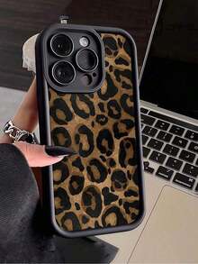 1 Stück schwarze klassische Leoparden-Muster personalisierte TPU stoßfeste Handyhülle kompatibel mit Apple 16, 15, 14, 13, 12, 11 Pro Max und Serie - Schwarz - Übersicht 4