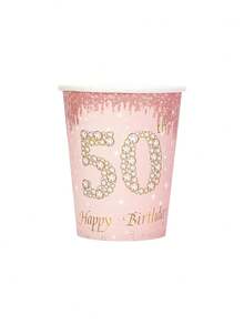10 件女士 50 岁生日装饰玫瑰金 50 岁纸盘杯子餐巾餐具玫瑰金装饰品女士母亲 50 岁生日派对用品 - 彩色 - 查看 7