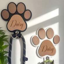 Personalized Paw Print Wooden Dog Leash Hanger, Custom Engraved Wall Hook - Suitable For Collars And Coats, Durable Wood Material With Paw Design, Perfect Decorative Keepsake Gift For Pet Lovers