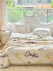 1pc Christmas Floral Pattern Blanket, Soft Double-Layer Raschel Throw Blanket, Long Plush Warm & Cozy For Bedroom, Living Room, Travel