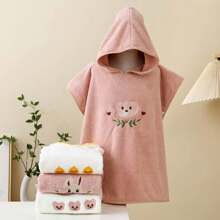 1pc Baby/Kids Hooded Bathrobe, Coral Fleece Absorbent Poncho Cloak, Cute Cartoon Design For Home, Beach, Unisex