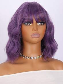 SMILCO 14-Inch Purple Wavy Wig For Women With Straight Bangs To Make Your Face Look Smaller. Medium-Length Hair Is Fluffy And Natural. Fashionable For Daily Outings - Màu tím - Xem 9