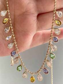 Shescity 1件时尚优雅彩色水滴形锆石项链，女士款 - N030-B - 查看 9