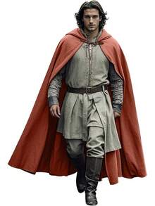 Medieval Hooded Cloak Renaissance Cape With Hood - Halloween Sorcerer Capelet Hobbit Costume - 棕色 - 查看 4