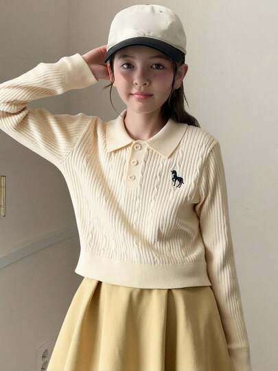 Dazy Kids 女童休闲刺绣图案领毛衣，秋季