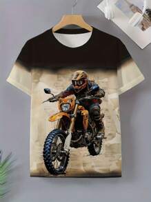 1pc Men's Stylish Motorcycle 3D Print T-Shirt - Casual Short Sleeve, Perfect For Summer Outdoor, Motorcycling, Fashion