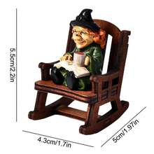 Miniature Halloween Figurines Tiny Witch Sitting On Rocking Chair Resin Statues For Home Holiday Decor - 橘色 - 查看 5