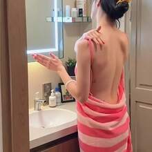 1 Backless Bathrobe - Wear-On Style, Outdoor, Quick-Drying And Absorbent Multifunctional Long Fabric, Adjustable Shoulder Strap Bath Skirt, Essential For Home Travel, Summer Back To School - Multicolor - View 9