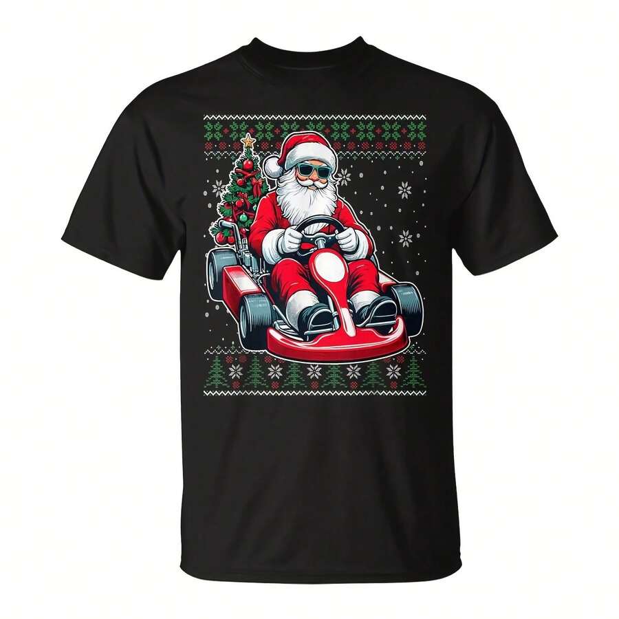 Cistmas Santa Claus Kart Racing Ugly Cistmas Sweater T-Shirt220g White Cotton T-Shirt, The Color And Texture Are Like Full Of Rice. Clic Round-Necked Version, Plain And Unadorned. Embroidered In The Middle Of His Chest Was A All Bowl Of Grainy White Rice, Filled To The Brim With Power And Simplicity. This T-Shirt Is A Tribute To The Most Basic And Important Food, Conveying A Philophy Of"Be Content" And"Eat Well" For Everyone Who Loves Chinese Food Culture. - 黑色3 - 查看 1