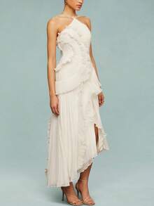 Women's Boho Halter Backless Maxi Dress Sleeveless High Waist Ruffled Party Prom Evening Dresses - Ngà voi - Xem 2