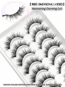 Asiteo 10 Pairs Fluffy Natural Cartoon Style False Eyelashes - Transparent Stem, Faux Mink, Cat Eye Shape, Short Natural Makeup Effect, Suitable For Daily Makeup - Reusable, Comfortable, Beginner-Friendly False Eyelashes - 黑色 - 查看 6