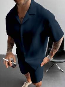 男士夏季两件套套装，轻盈透气的亚麻衬衫和抽绳短裤，复古绅士风格休闲沙滩婚礼派对度假旅行装，父亲节送给丈夫、爸爸、男友的礼物，舒适百搭