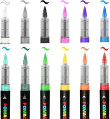 Summer Must-Have,2025 Best SellerAcrylic Paint Markers Pens 12 Assorted Colors, Water-Based Paint Markers Brush Tip, No-Bleed Liquid Acrylic Marker Pens Waterproof For Fabric, Canvas, Rock, Glass, Wood, DIY Crafts, Art Supplies - 48 colors - 查看 2