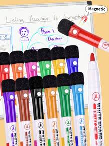 12/24 Color Professional Color Whiteboard Markers, Magnetic, Erasable Markers With Eraser Head And Pen Cap, Easy To Erase Without Leaving Traces, Colorful Odorless Markers, Suitable For Teachers, Home, Office And Student Supplies, Back To School