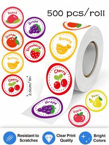 500pcs Cartoon Fruit Doodle Stickers, 1 Inch Round 8 Assorted Patterns, Suitable For Gift Wrapping, DIY, Scrapbooking, Teacher Rewards, Small Business Product Seals - Colorful Cartoon Fruits - View 1